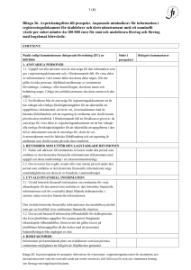 Avprickningslista till prospekt. Bilaga 4. Minimikrav för information i