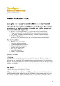 Referat från seminarium Vad gör Europaparlamentet för