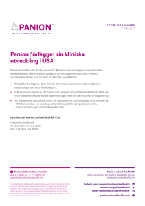 Panion förlägger sin kliniska utveckling i USA