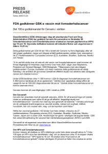 PRESS RELEASE FDA approval Cervarix 091020