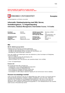 Kursplan Informatik, Databashantering med SQL