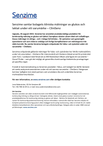 Senzime samlar bolagets kliniska mätningar av glukos och laktat
