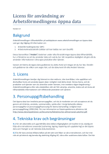 Användarlicens för Arbetsförmedlingens öppna data, gäller t.o.m.