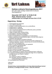 Stämma ordinarie - Kallelse med dagordning enl stadgar