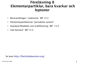 Föreläsning 8 Elementarpartiklar, bara kvarkar och leptoner