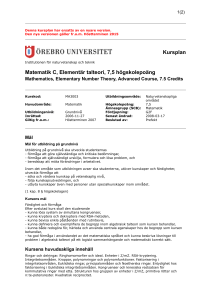 Kursplan Matematik C, Elementär talteori, 7,5