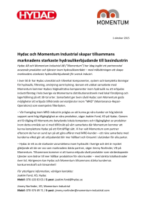 Hydac och Momentum Industrial skapar tillsammans marknadens
