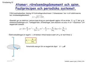 rörelsemängdsmoment och spinn. Pauliprincipen och periodiska