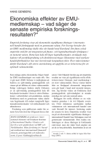 Ekonomiska effekter av EMU- medlemskap – vad säger de senaste