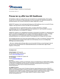 Prevas tar ny affär hos GE Healthcare