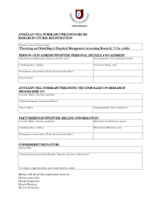 ANMÄLAN TILL FORSKARUTBILDNINGSKURS RESEARCH
