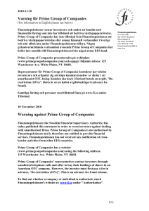 Varning för Prime Group of Companies Warning against Prime