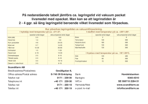 På nedanstående tabell jämförs ca. lagringstid vid vakuum packat