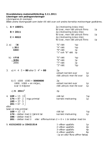 Grundskolans matematiktävling 2.11.2011 Lösningar och