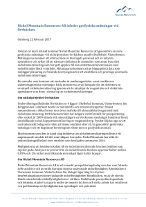 Nickel Mountain Resources AB inleder geofysiska mätningar vid