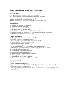 Experiment Fysikens dag 2009, preliminärt