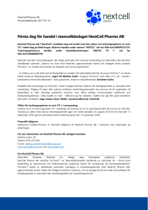 Första dag för handel i stamcellsbolaget NextCell