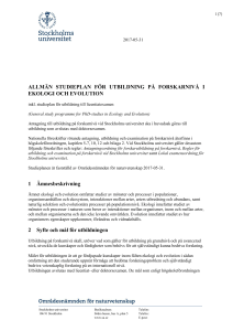 ALLMÄN STUDIEPLAN FÖR UTBILDNING PÅ FORSKARNIVÅ I