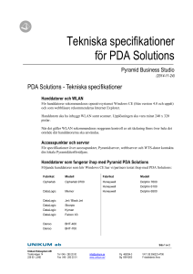 PDA Solutions - Tekniska specifikationer
