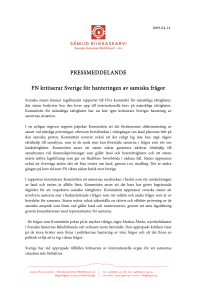 PRESSMEDDELANDE FN kritiserar Sverige för hanteringen av