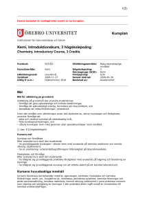 Kursplan Kemi, Introduktionskurs, 3 högskolepoäng
