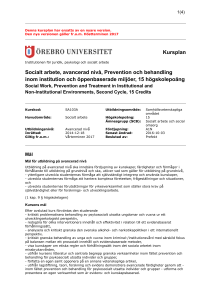 Kursplan Socialt arbete, avancerad nivå, Prevention och behandling