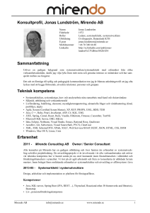 Konsultprofil, Jonas Lundström, Mirendo AB Sammanfattning