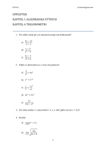 uppgifter kapitel 1 algebraiska uttryck kapitel 6 trigonometri