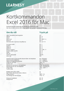 Kortkommandon Excel 2016 för Mac