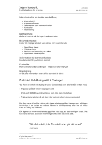 Praktiskt förhållningssätt i företaget Intern kontroll,