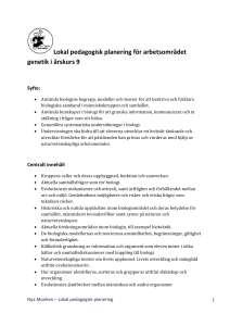 Lokal pedagogisk planering för arbetsområdet genetik i årskurs 9