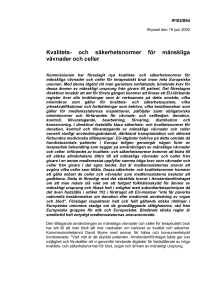 Kvalitets   och säkerhetsnormer för mänskliga vävnader och celler