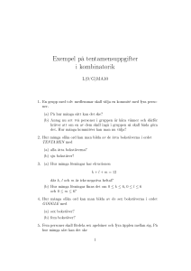 Exempel på tentamensuppgifter i kombinatorik