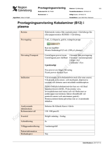 Provtagningsanvisning Kobalaminer (B12) i plasma