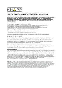 SERVICE KOORDINATOR SÖKES TILL KNAPP AB