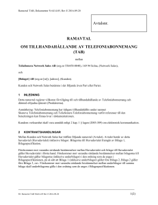 RAMAVTAL OM TILLHANDAHÅLLANDE AV