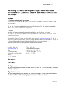 Anmälan om registrering av medicintekniska produkter klass I, klass