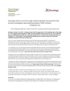 Oncology Venture och Eisai ingår exklusivt globalt licensavtal för