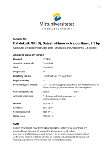 Datateknik GR (B), Datastrukturer och algoritmer, 7,5 hp