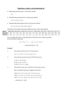 Repetition av binära- och hexadecimala tal