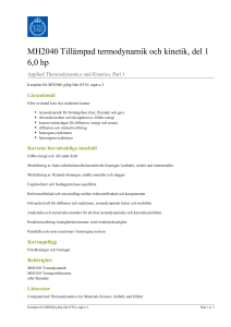 KTH | MH2040 Tillämpad termodynamik och kinetik, del 1 6,0 hp