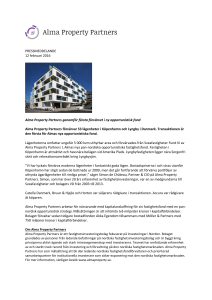 PRESSMEDDELANDE 12 februari 2016 Alma Property Partners