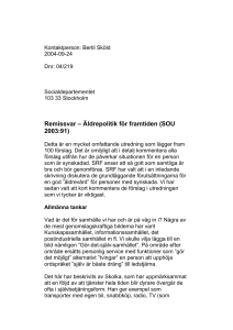 Remissvar på SOU 2003:91 Äldrepolitik
