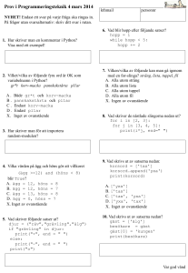 Prov i Programmeringsteknik 4 mars 2014