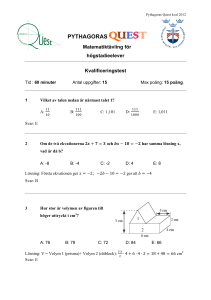 Kvaltest 2012 med svar och lösningar