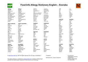 Food-Info Allergy Dictionary English – Svenska - Food