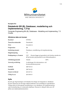 Datateknik GR (B), Databaser, modellering och implementering, 7,5 hp