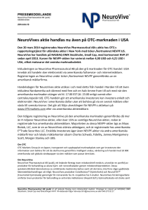NeuroVives aktie handlas nu även på OTC-marknaden i USA
