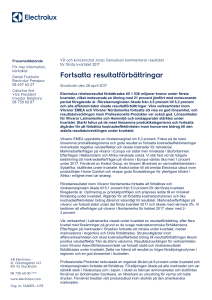 Electrolux rörelseresultat förbättrades till 1 536