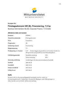 Företagsekonomi GR (B), Finansiering, 7,5 hp